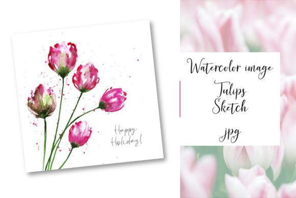 Download Postcard, Tulips, Sketch, Watercolor - Premium Bundle
