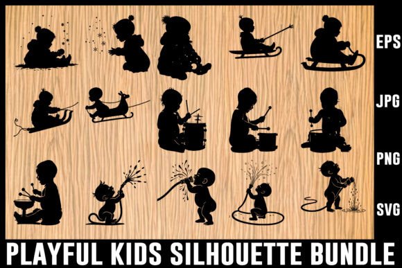 Download Playful Kids Silhouette Vector Bundle - Vector bundle Collection