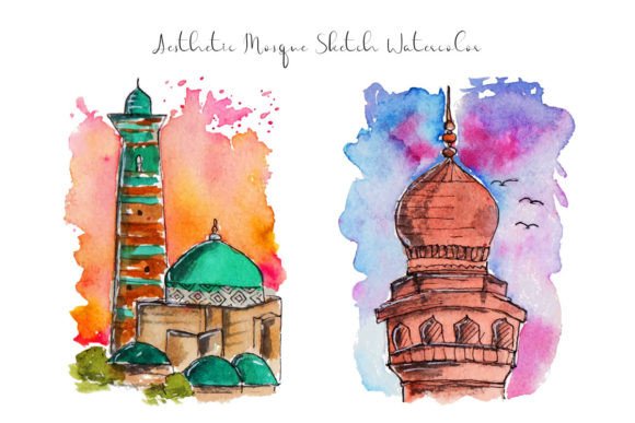 Download Islamic Mosque Sketch Watercolor - Premium Bundle