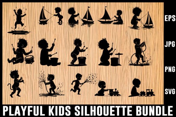 Download Playful Kids Silhouette Vector Bundle - Vector bundle Collection