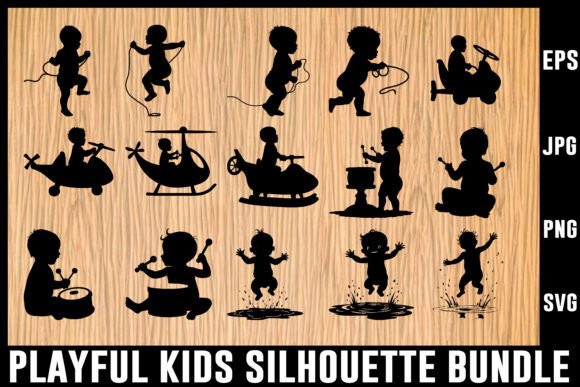 Download Playful Kids Silhouette Vector Bundle - Vector bundle Collection