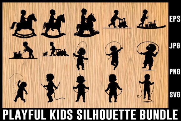 Download Playful Kids Silhouette Vector Bundle - Vector bundle Collection
