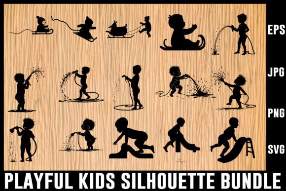 Download Playful Kids Silhouette Vector Bundle - Vector bundle Collection